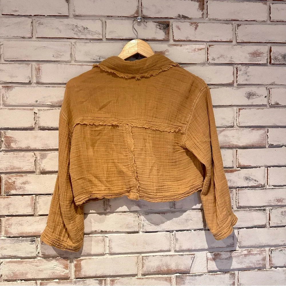 Free People Cropped Button-Front Glaze Tan Jacket - Picture 4 of 4